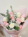 仙裡仙氣 | Pink and White Roses Bouquet