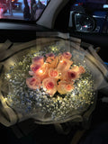 粉藍色花束｜ Pink Roses with Blue Babybreath Bouquet