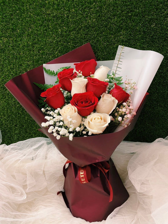 紅白混合玫瑰花束| Red and White Roses Bouquet
